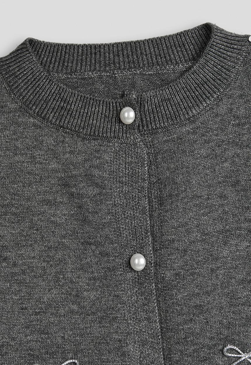 Pop Candy - Melange cardigan with silver thread bows - dark grey