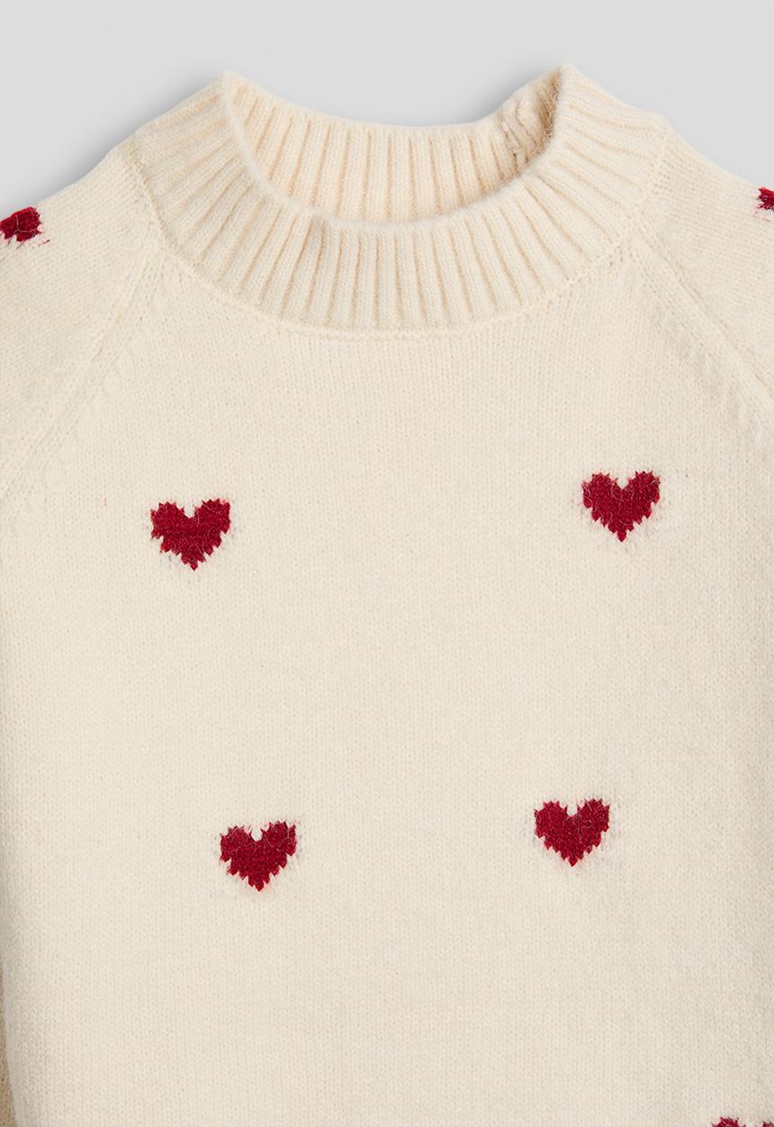 Pop Candy - Knit heart printed jumper - cream