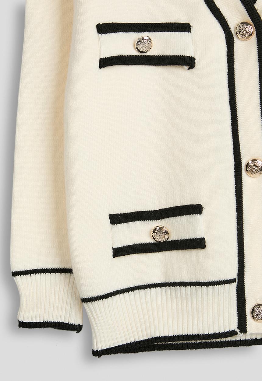 Pop Candy - Contrast tipping cardigan - cream/black