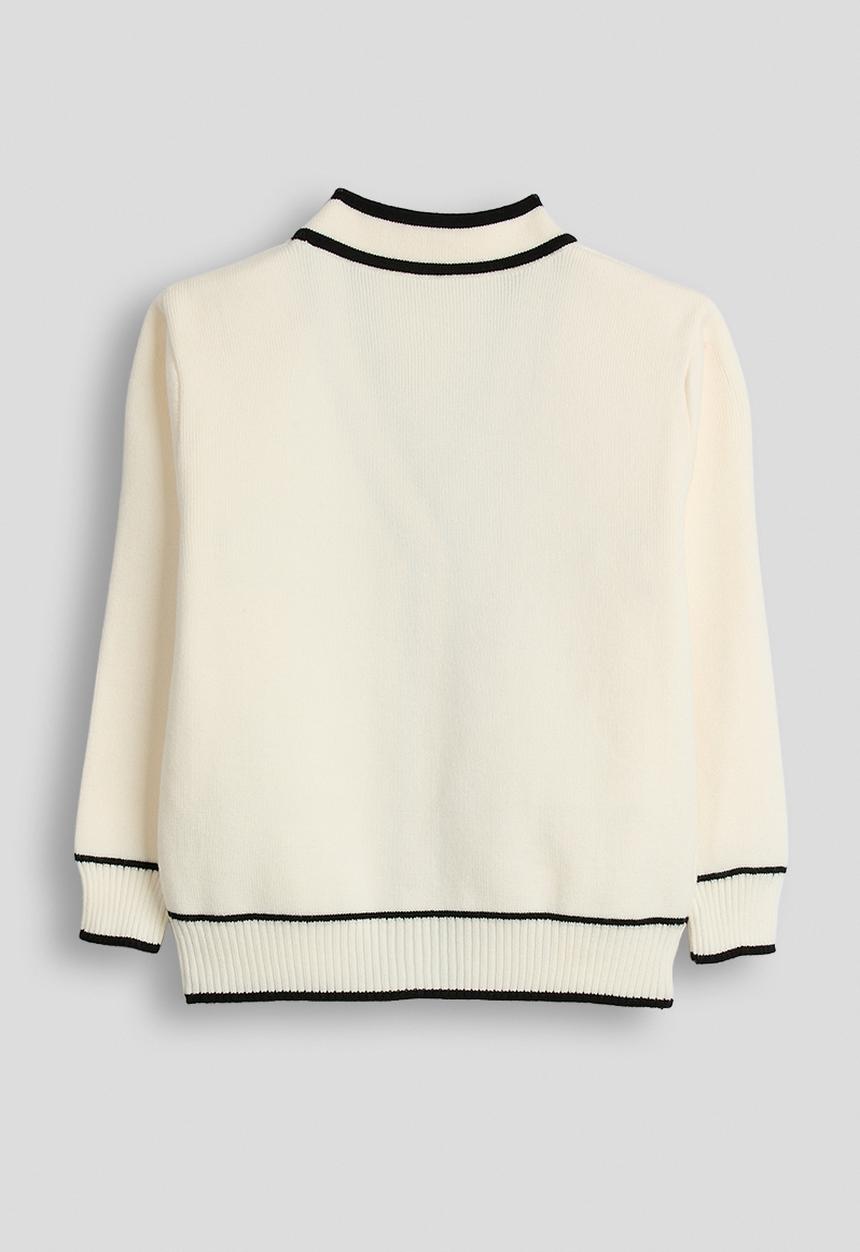 Pop Candy - Contrast tipping cardigan - cream/black