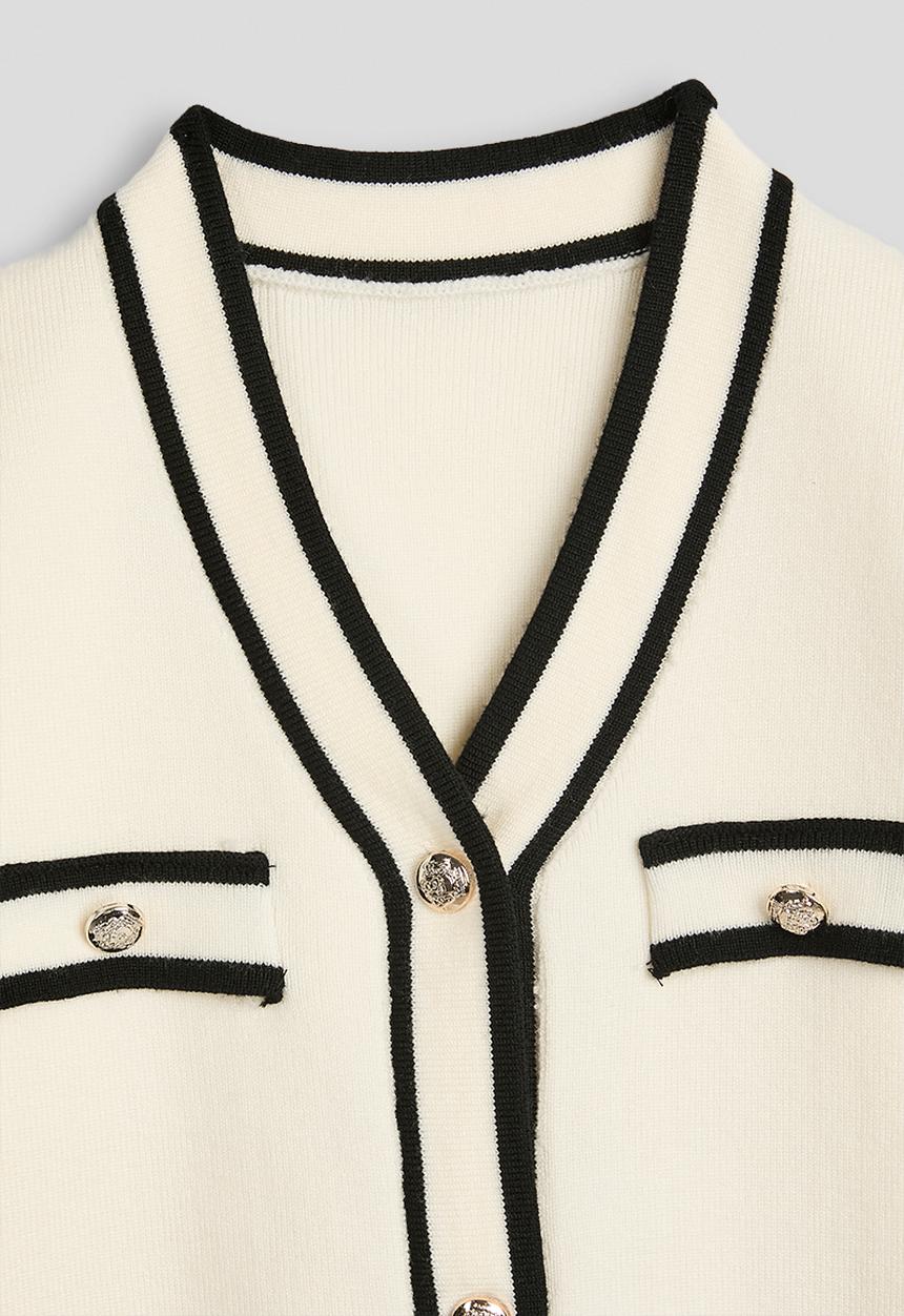 Pop Candy - Contrast tipping cardigan - cream/black