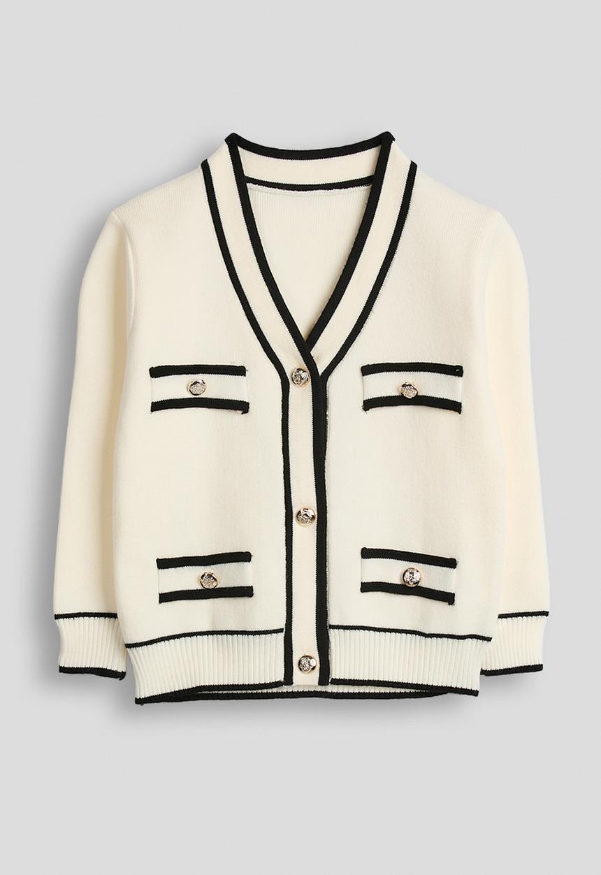 Pop Candy - Contrast tipping cardigan - cream/black
