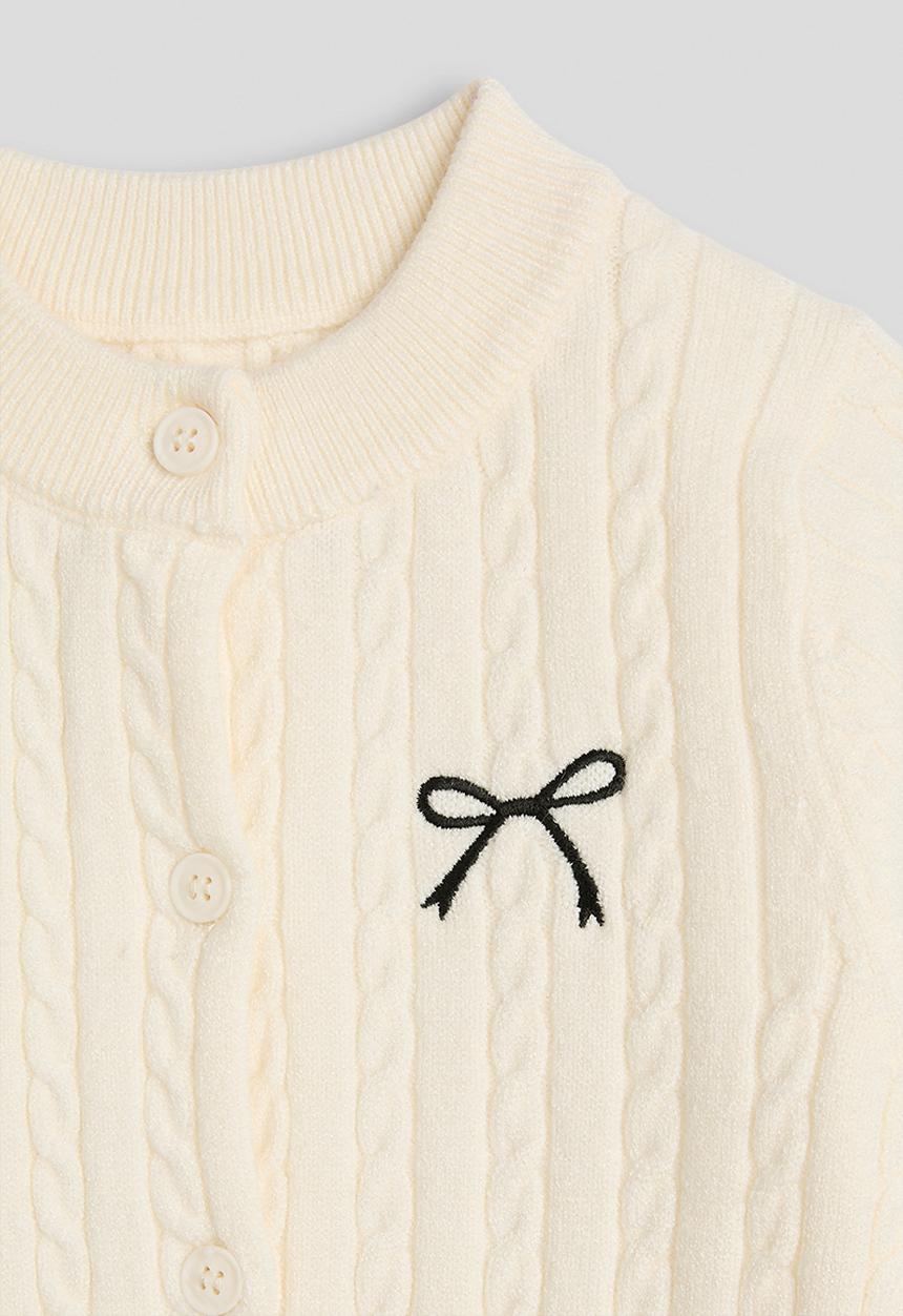 Pop Candy - Cable-knit high neck cardigan - cream/bow