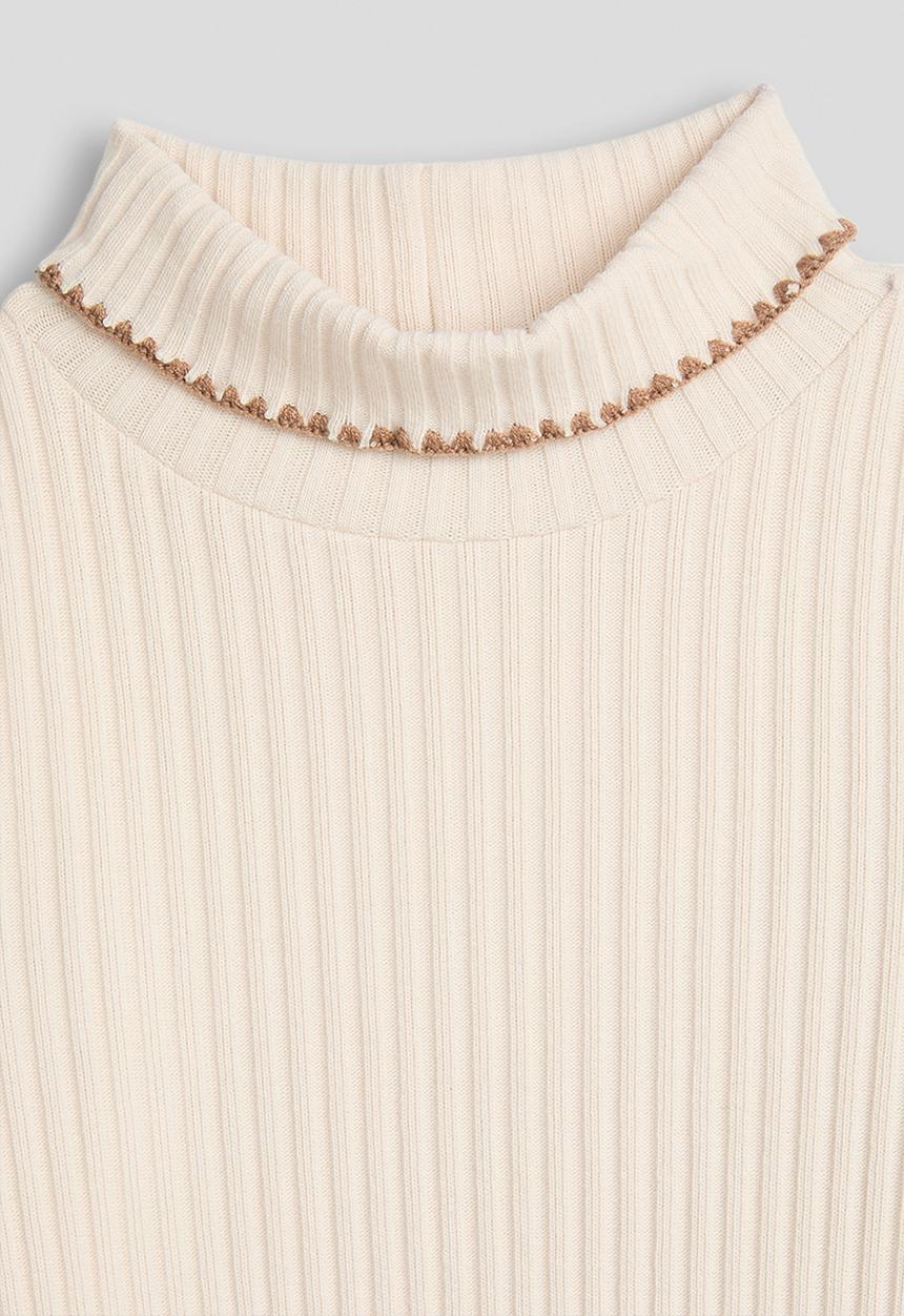 Pop Candy - Rib knit picot edge turtleneck - bleached almond