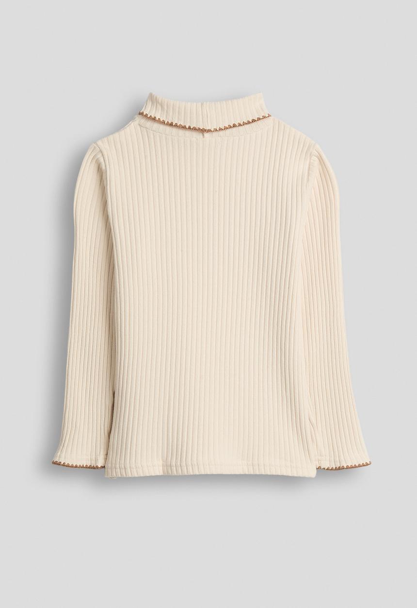 Pop Candy - Rib knit picot edge turtleneck - bleached almond