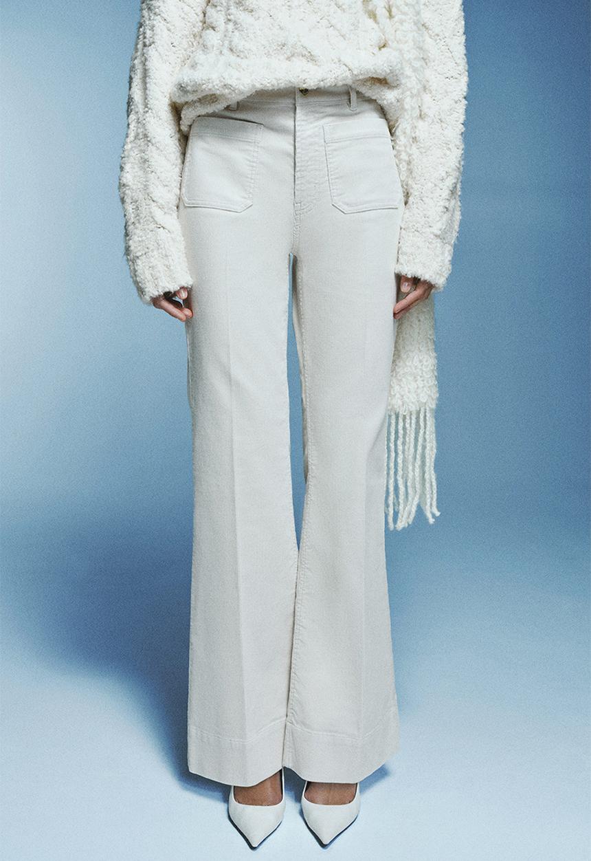 H&M - Flared corduroy trousers - light beige