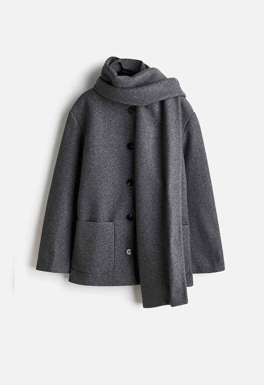 H&M - Scarf-detail coat - dark grey