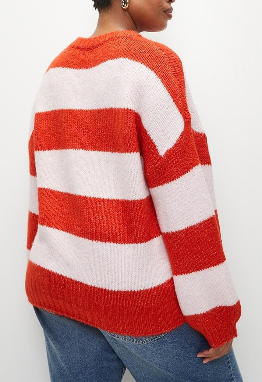 Cotton On - Plus luxe crew pullover - red poppy/ pink stripe