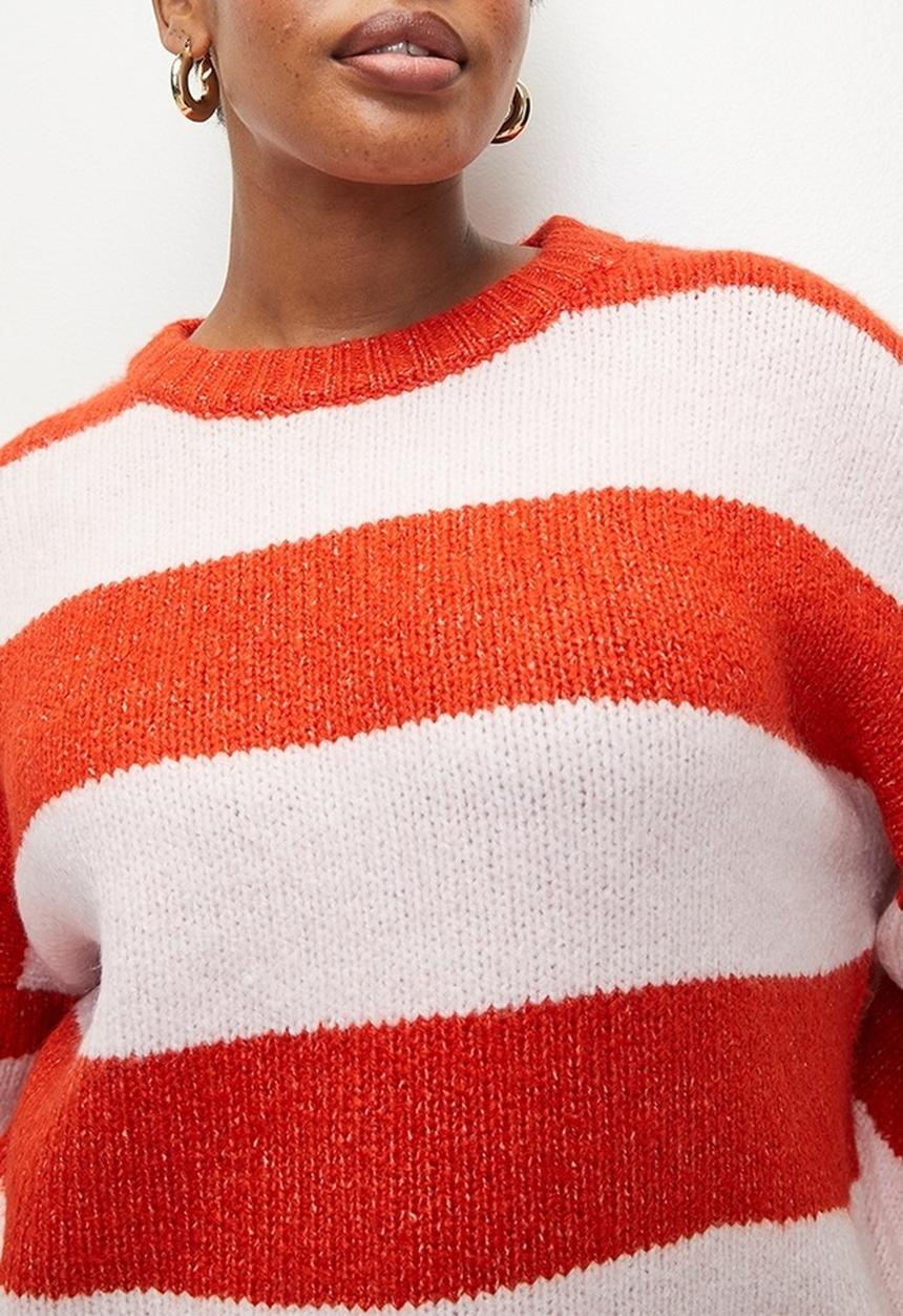 Cotton On - Plus luxe crew pullover - red poppy/ pink stripe