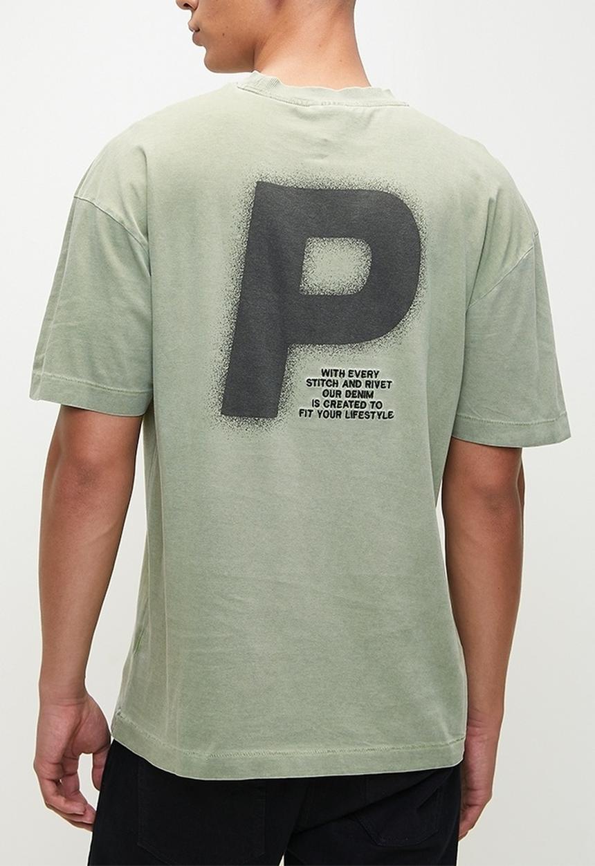 POLO - Mens Pjc Ss Enzyme Dyed Logo Tee - Green