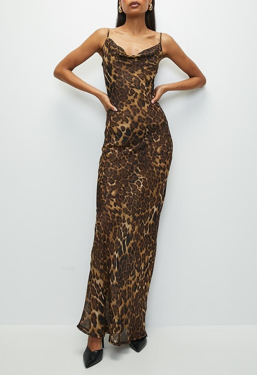VELVET - Animal Maxi Slip Dress - Leopard