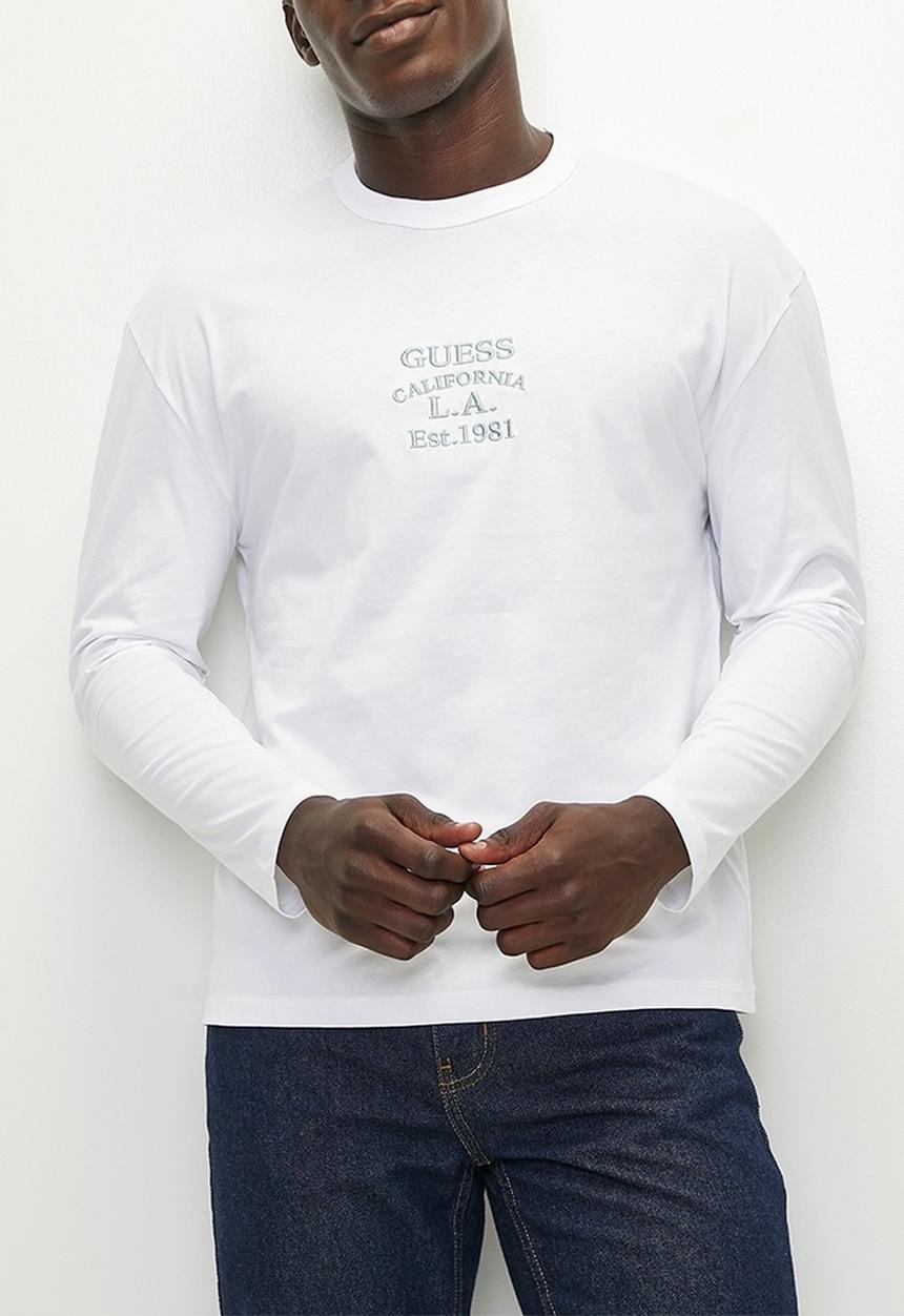 GUESS - Long sleeve  cn over embro tee - pure white