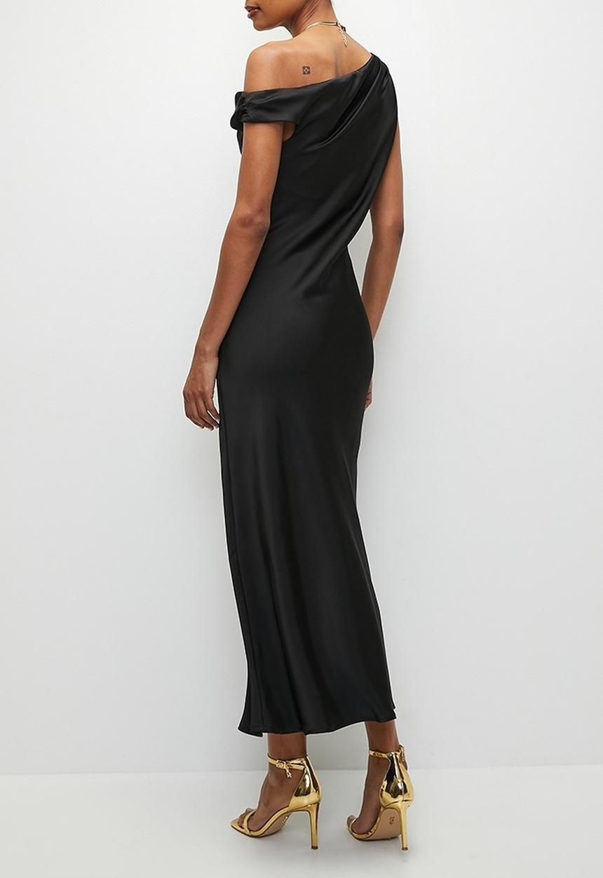 VELVET - Asymmetric Satin Maxi Dress - Black
