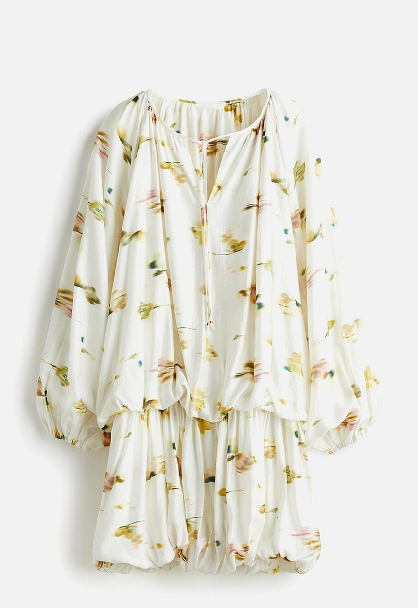 H&M - Bubble-hem dress - white/patterned