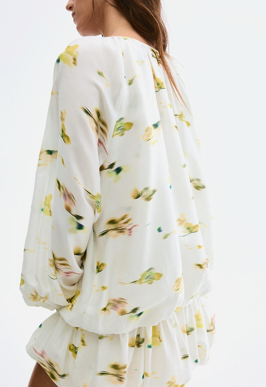 H&M - Bubble-hem dress - white/patterned