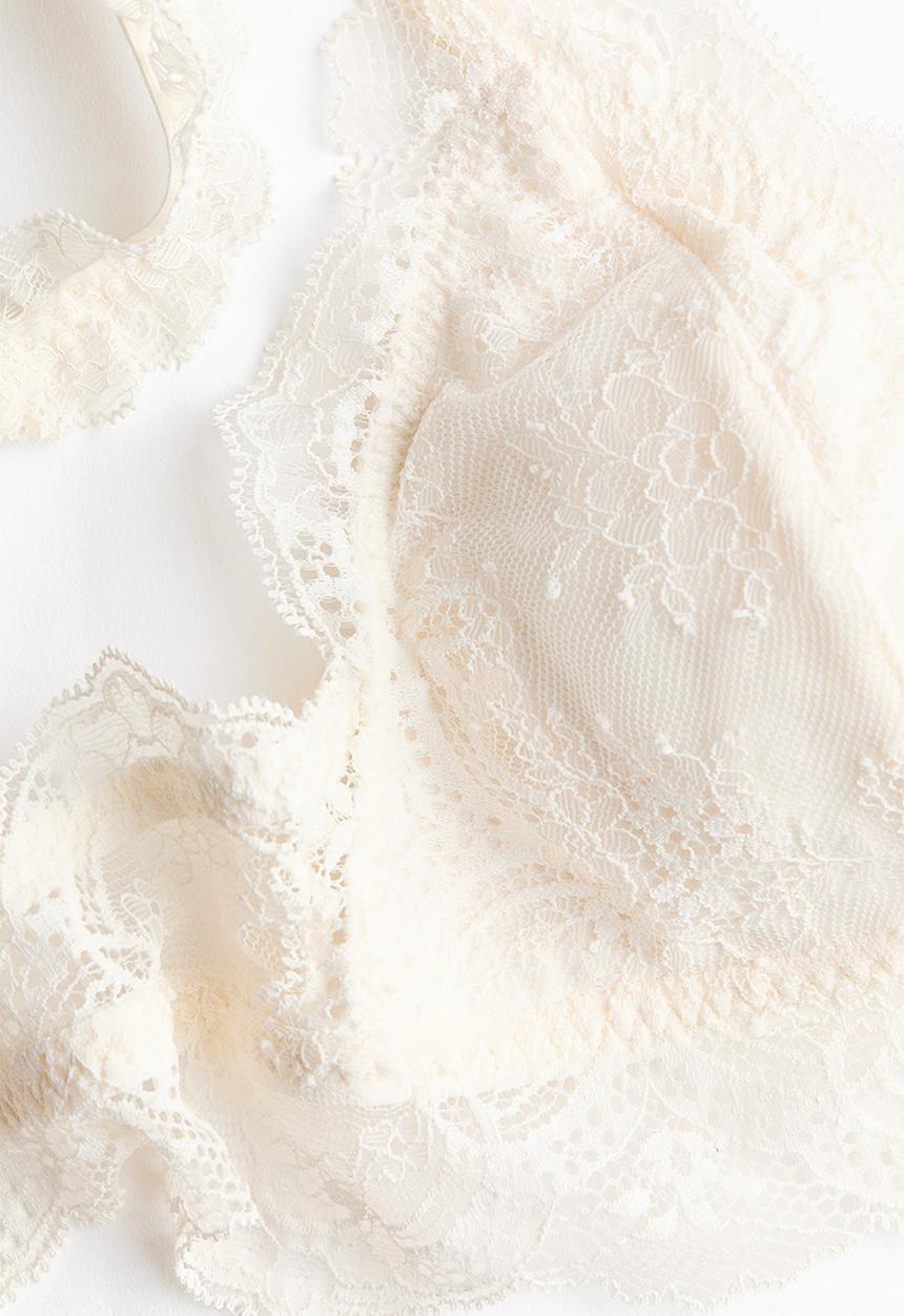 H&M - Padded soft lace bra - cream