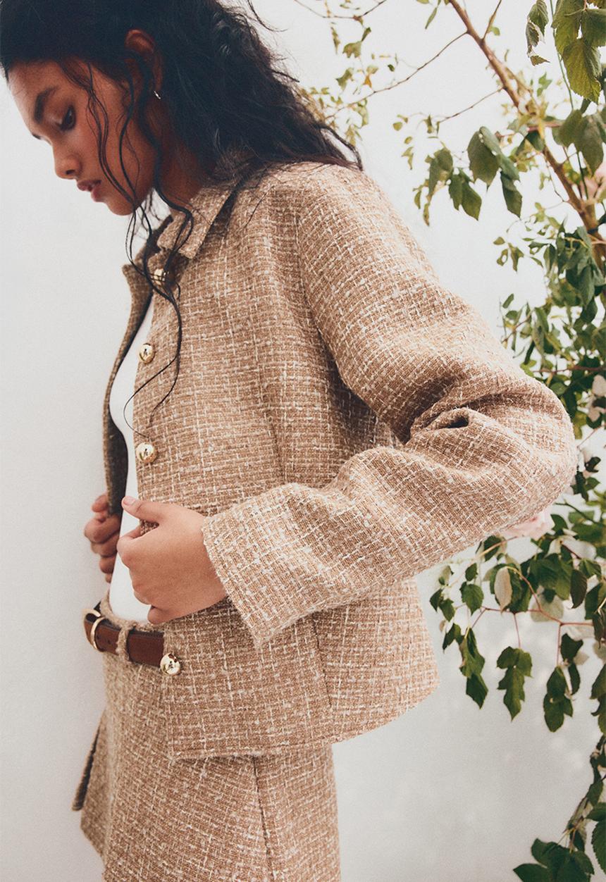 Textured jacket - beige - 13045570011