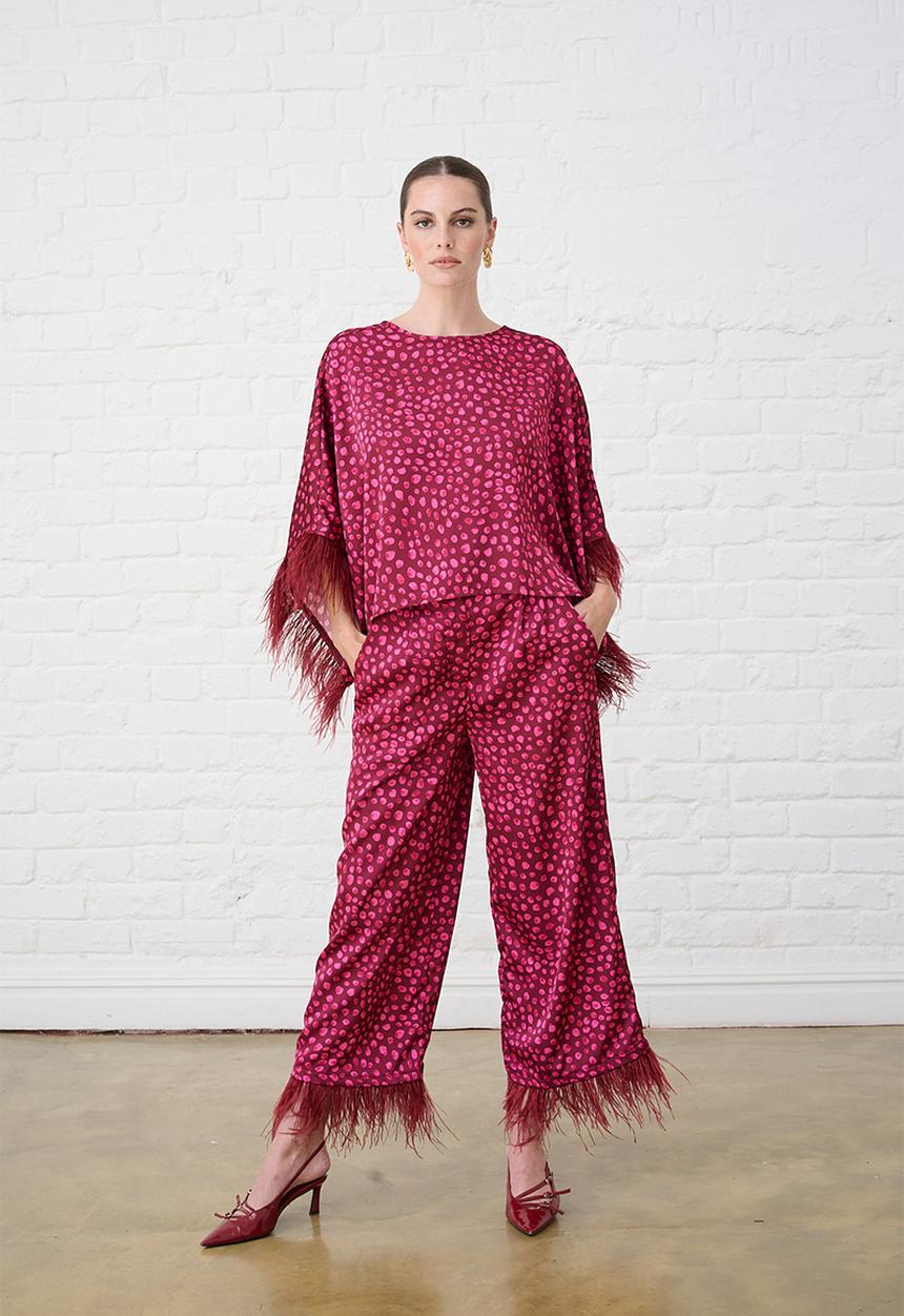 Me&B - Sizzle Pants with Feather Trim - Pink