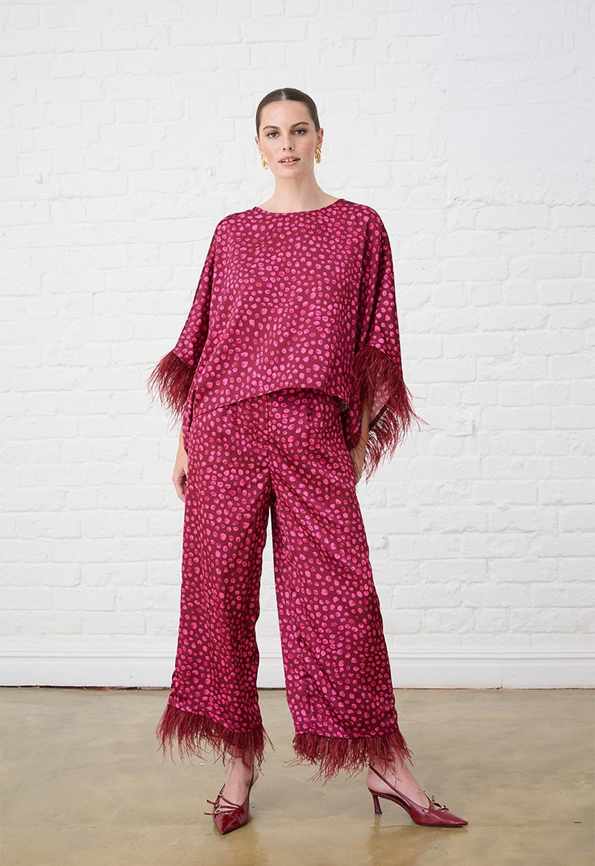 Me&B - Sizzle Pants with Feather Trim - Pink