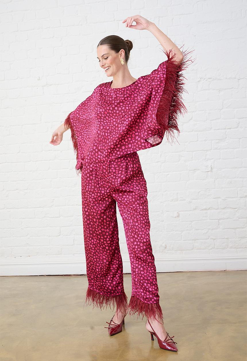 Me&B - Sizzle Pants with Feather Trim - Pink