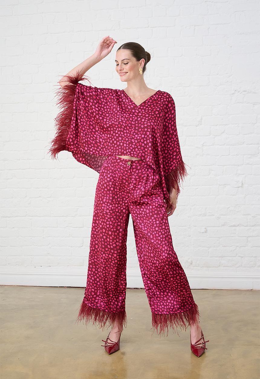 Me&B - Sizzle Pants with Feather Trim - Pink