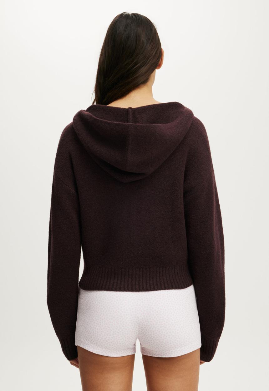 Cotton On - Zip through knitted lounge hoodie - chocolate plum