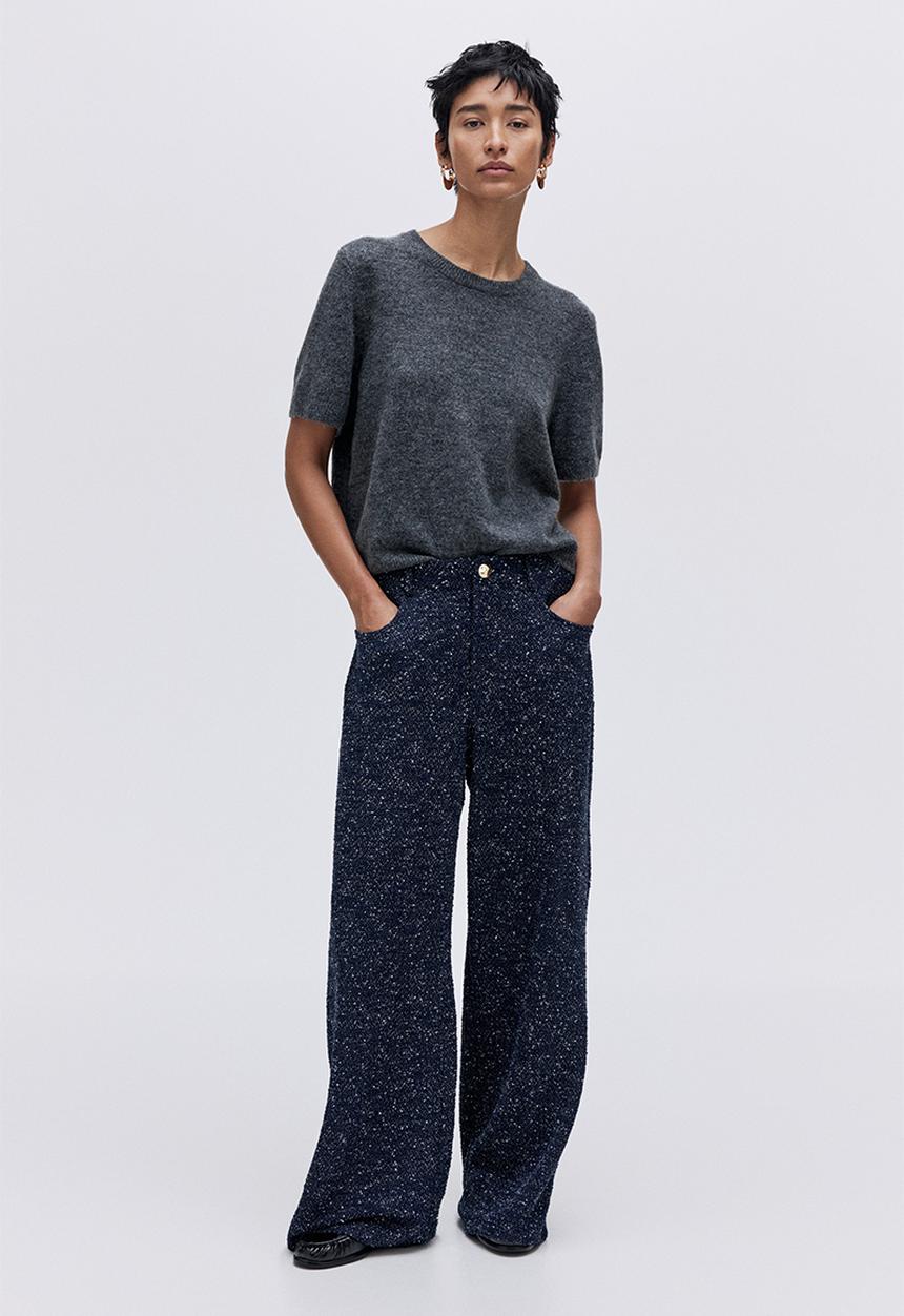 H&M - Boucl? trousers - navy blue marl