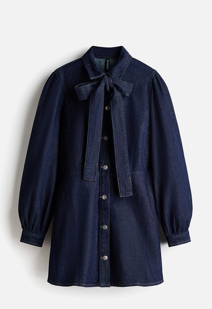 H&M - Tie-detail denim dress - dark denim blue