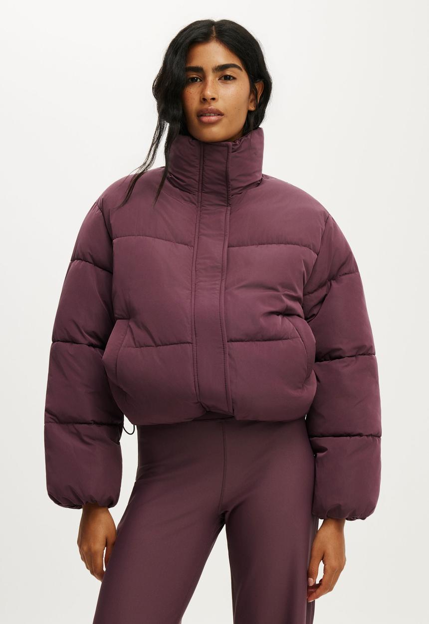 Cotton On - The Mother Puffer Funnel Neck Jacket - Choc Plum