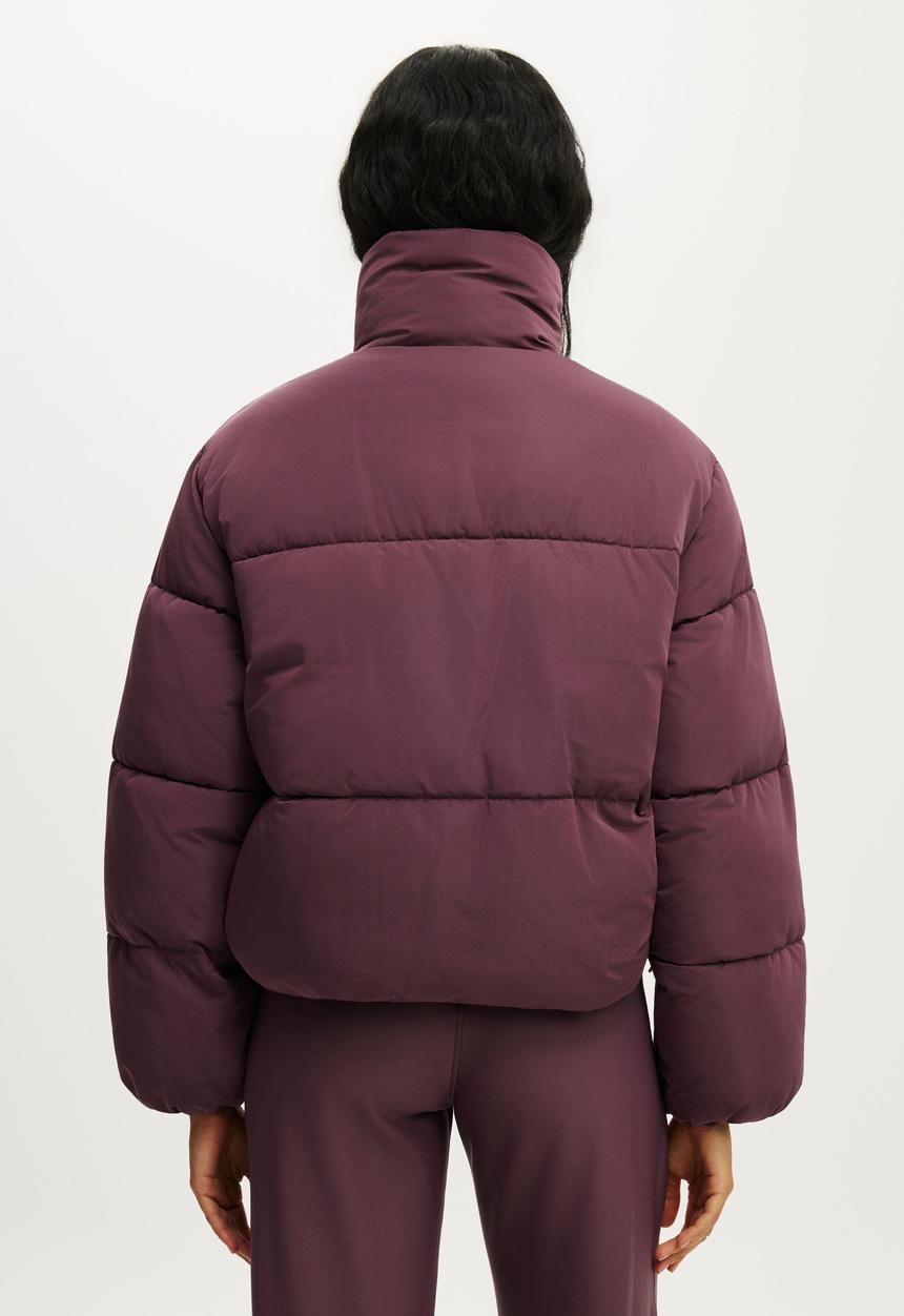 Cotton On - The Mother Puffer Funnel Neck Jacket - Choc Plum