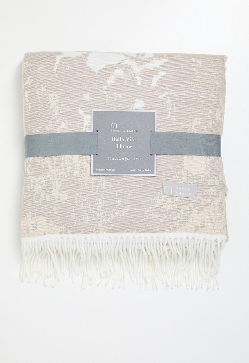 Haven & Earth  - Bella Vita floral Throw - Cobblestone/Bone