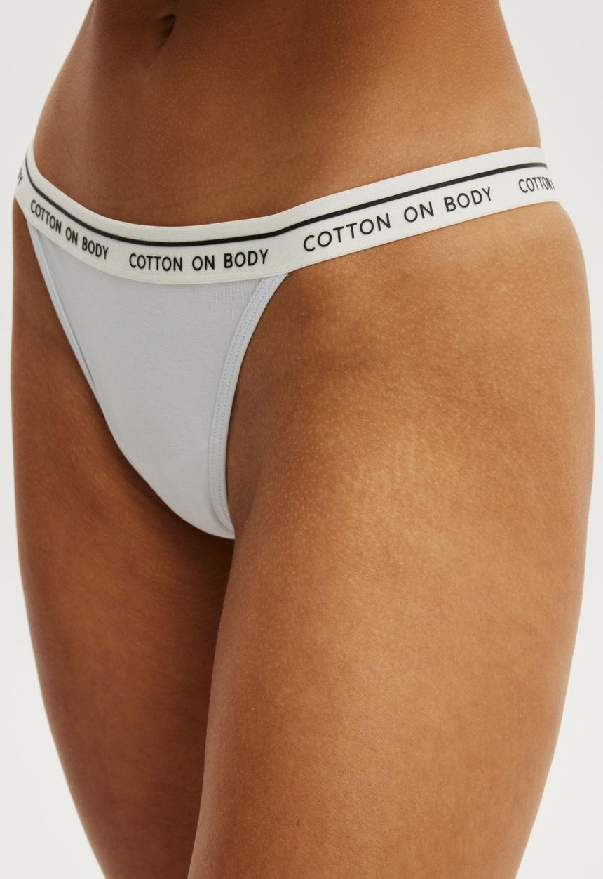 Cotton On - Branded cotton tanga g string brief - cloud blue