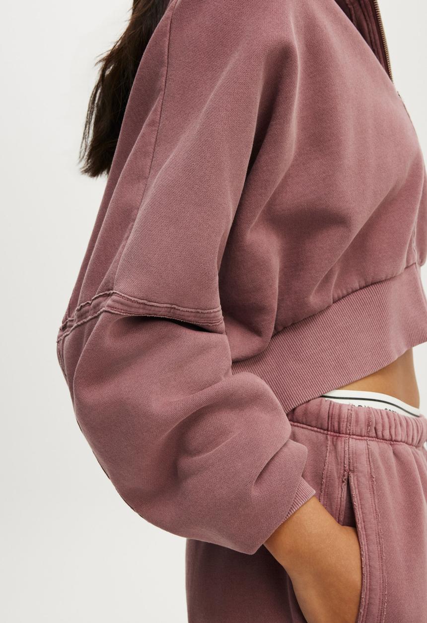 Cotton On - Active Raw Edge Zip Through Hoodie - Washed Dusty Rose