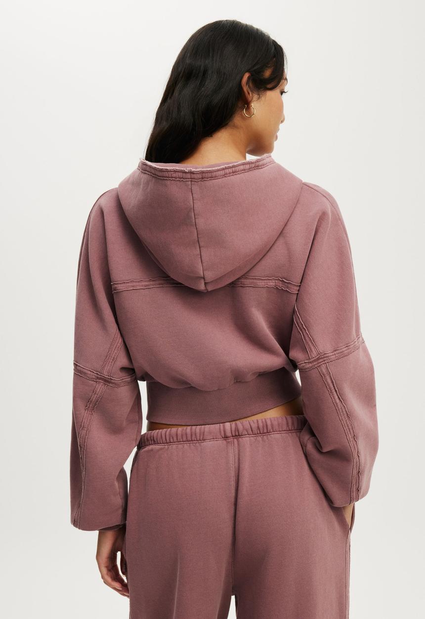 Cotton On - Active Raw Edge Zip Through Hoodie - Washed Dusty Rose