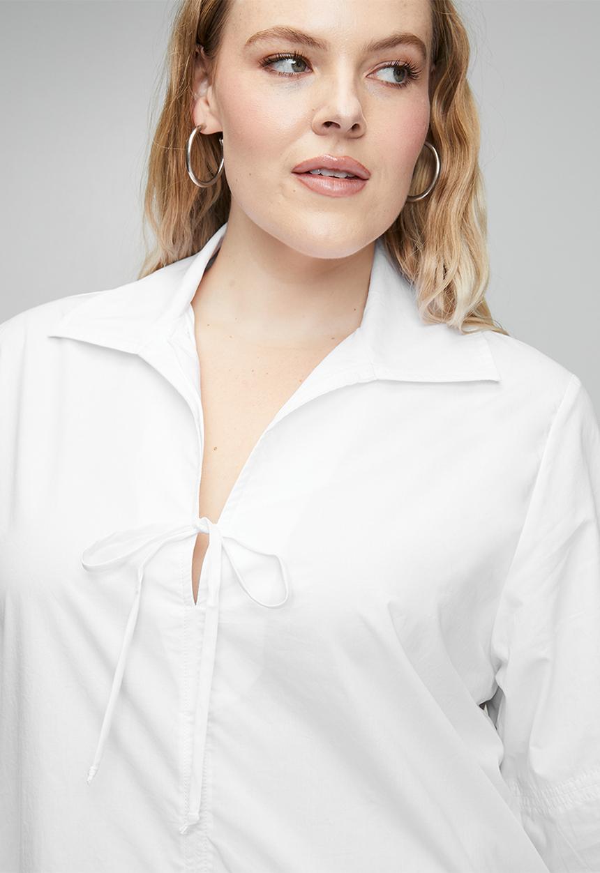 Me&B - Plus Cotton Tie Detail Blouse - White