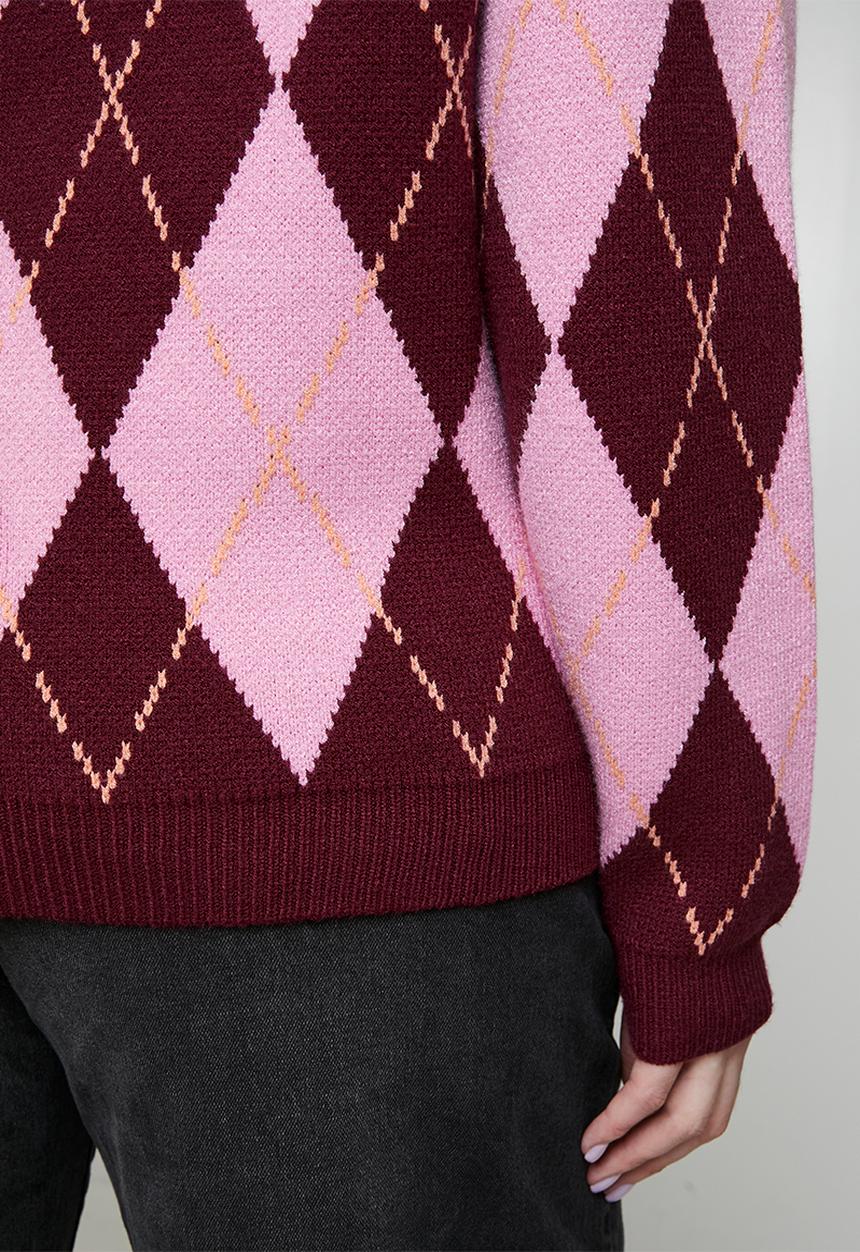 Me&B - Plus Heavyweight Cardigan in Argyle - Multi