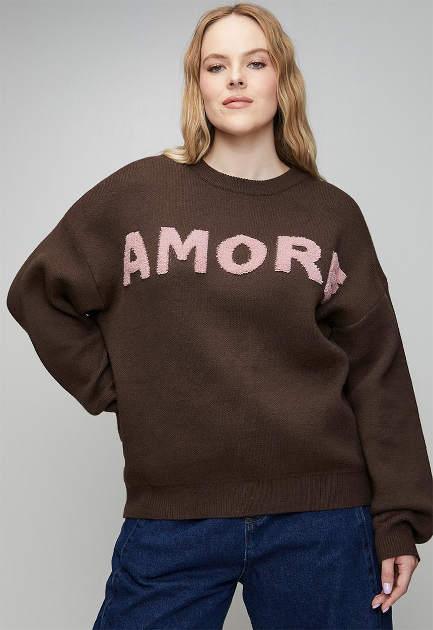 Me&B - Plus Essential Jumper in Textured Amore - Brown