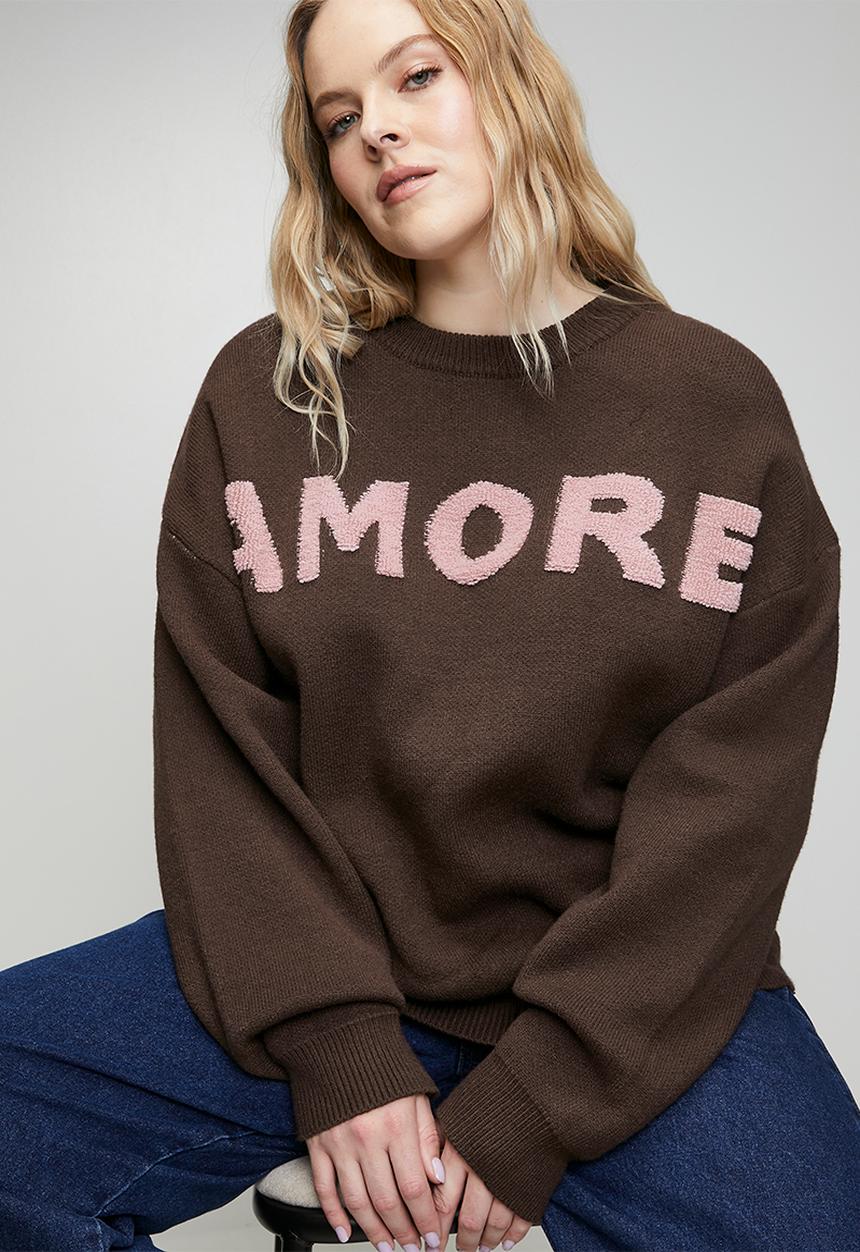 Me&B - Plus Essential Jumper in Textured Amore - Brown