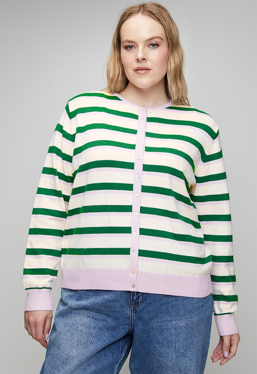 Me&B - Plus Lightweight Cardigan in Heritage Stripe - Multi