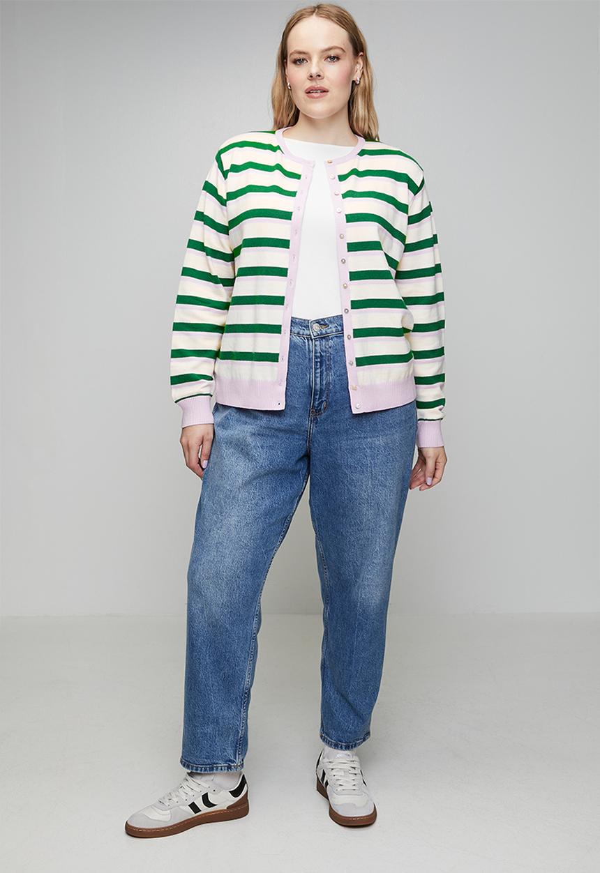 Me&B - Plus Lightweight Cardigan in Heritage Stripe - Multi