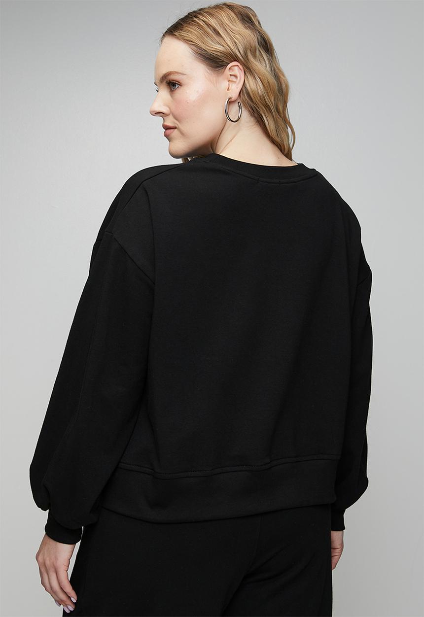 Me&B - Plus Cornelli Face Sweat Top - Black