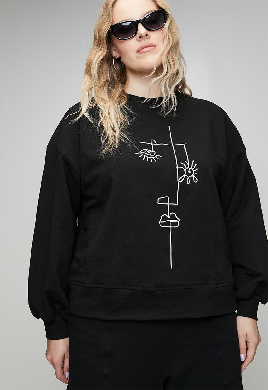 Me&B - Plus Cornelli Face Sweat Top - Black