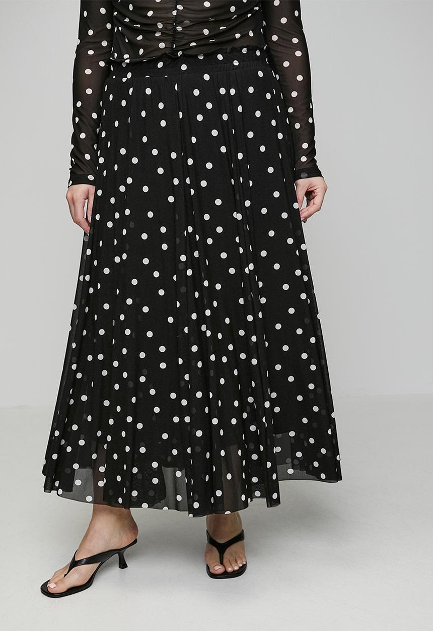 Me&B - Plus Panelled Lined Mesh Skirt - Black