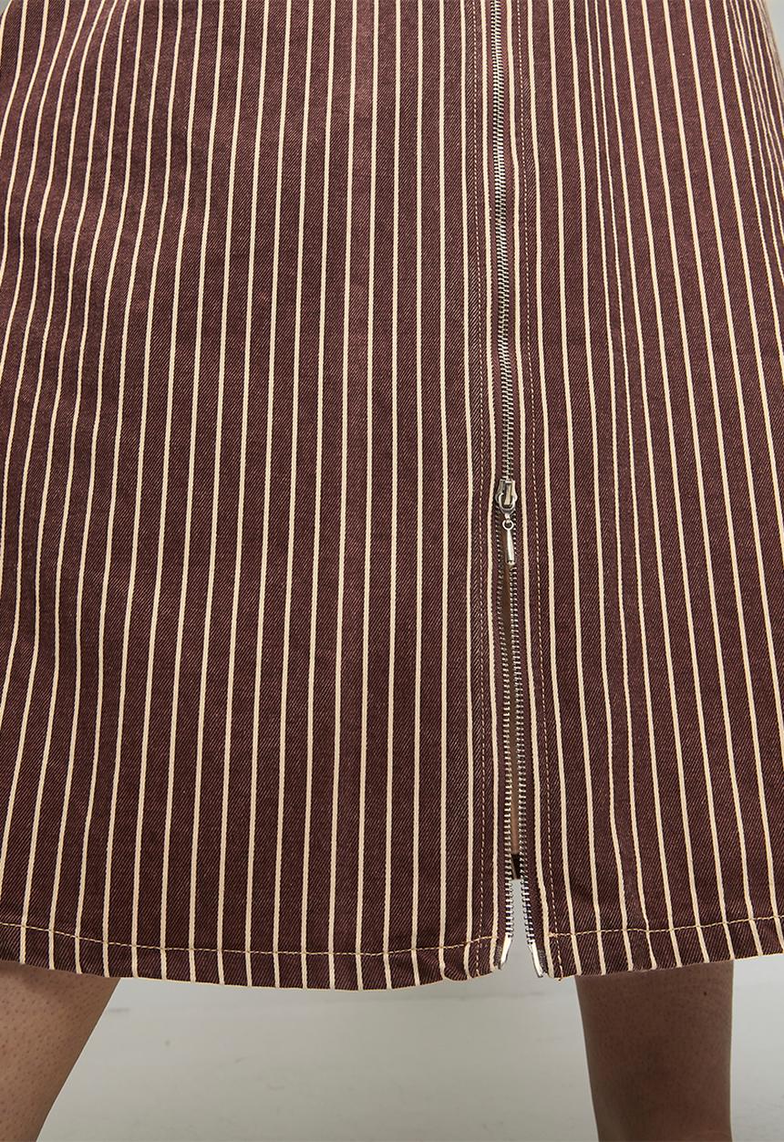 Me&B - Plus Zip Front  Stripe Denim Shirt Dress - Choc