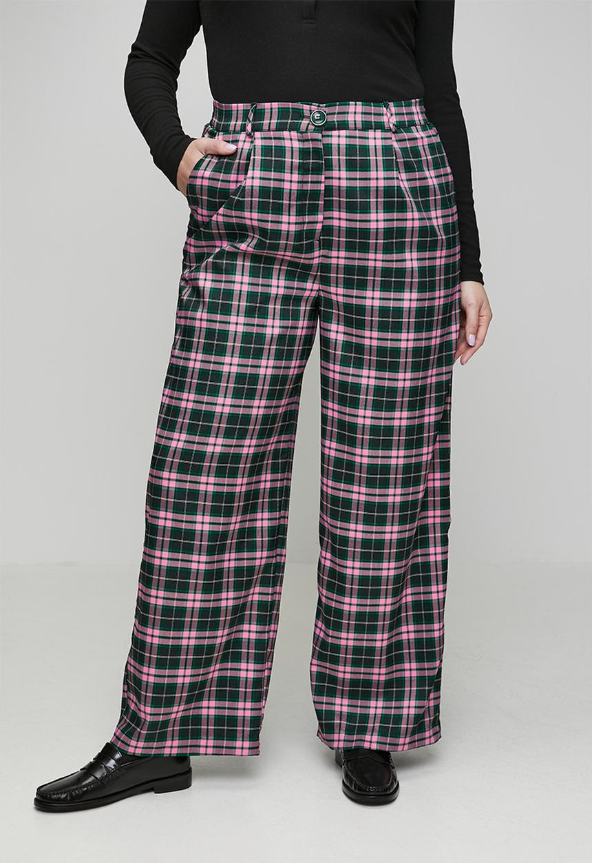 Me&B - Plus Check Straight Leg Trousers - Pink/Green