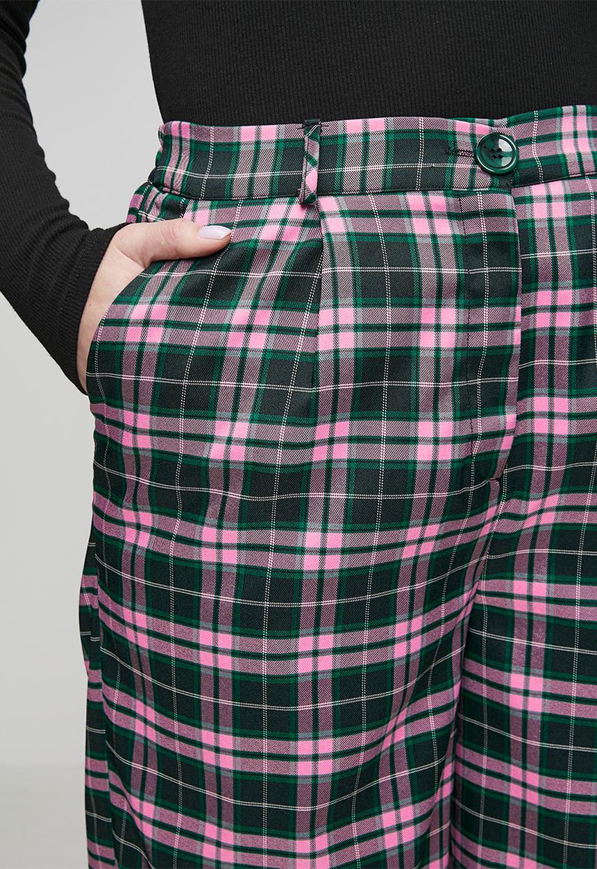 Me&B - Plus Check Straight Leg Trousers - Pink/Green