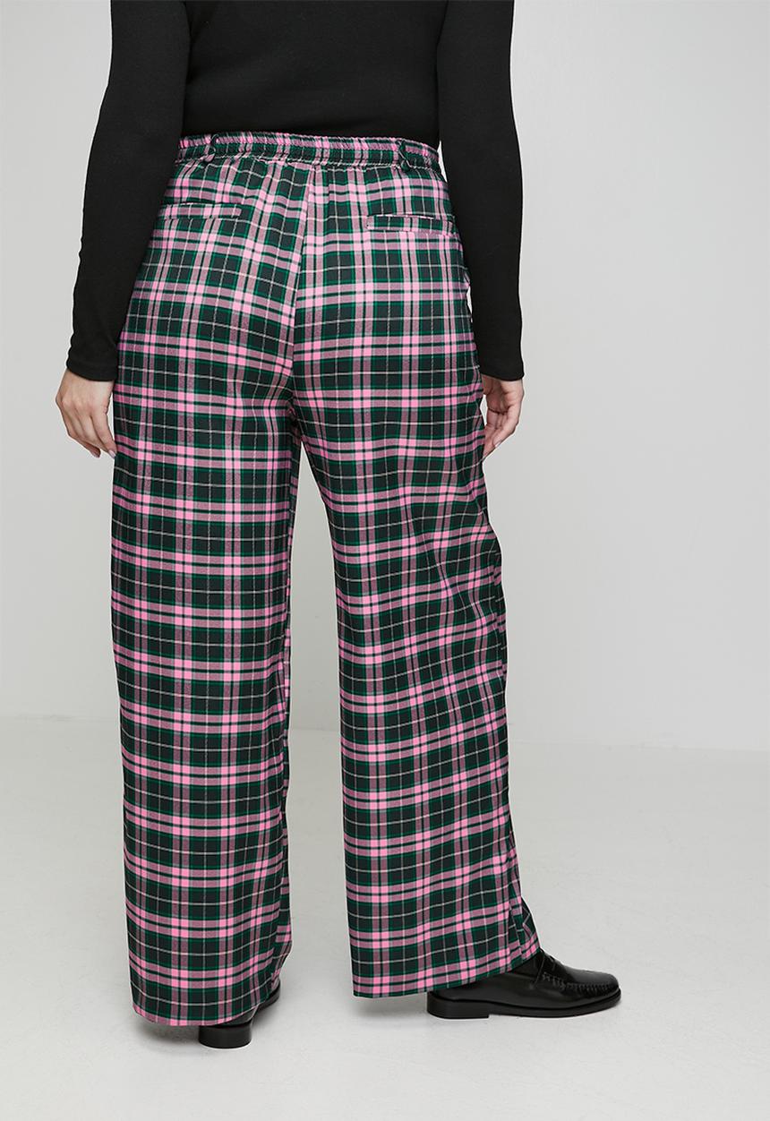 Me&B - Plus Check Straight Leg Trousers - Pink/Green