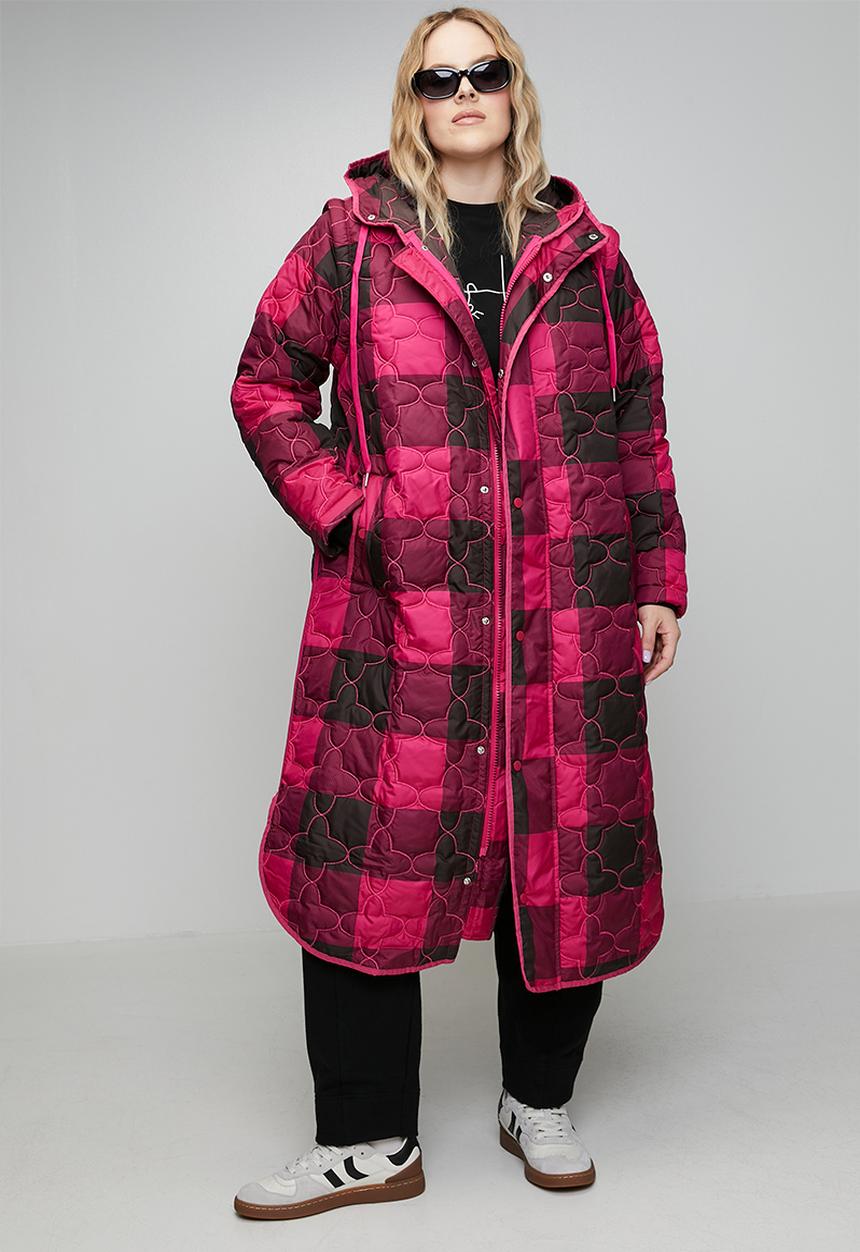 Me&B - Plus The Multiway Check Maxi Puffer - Pink
