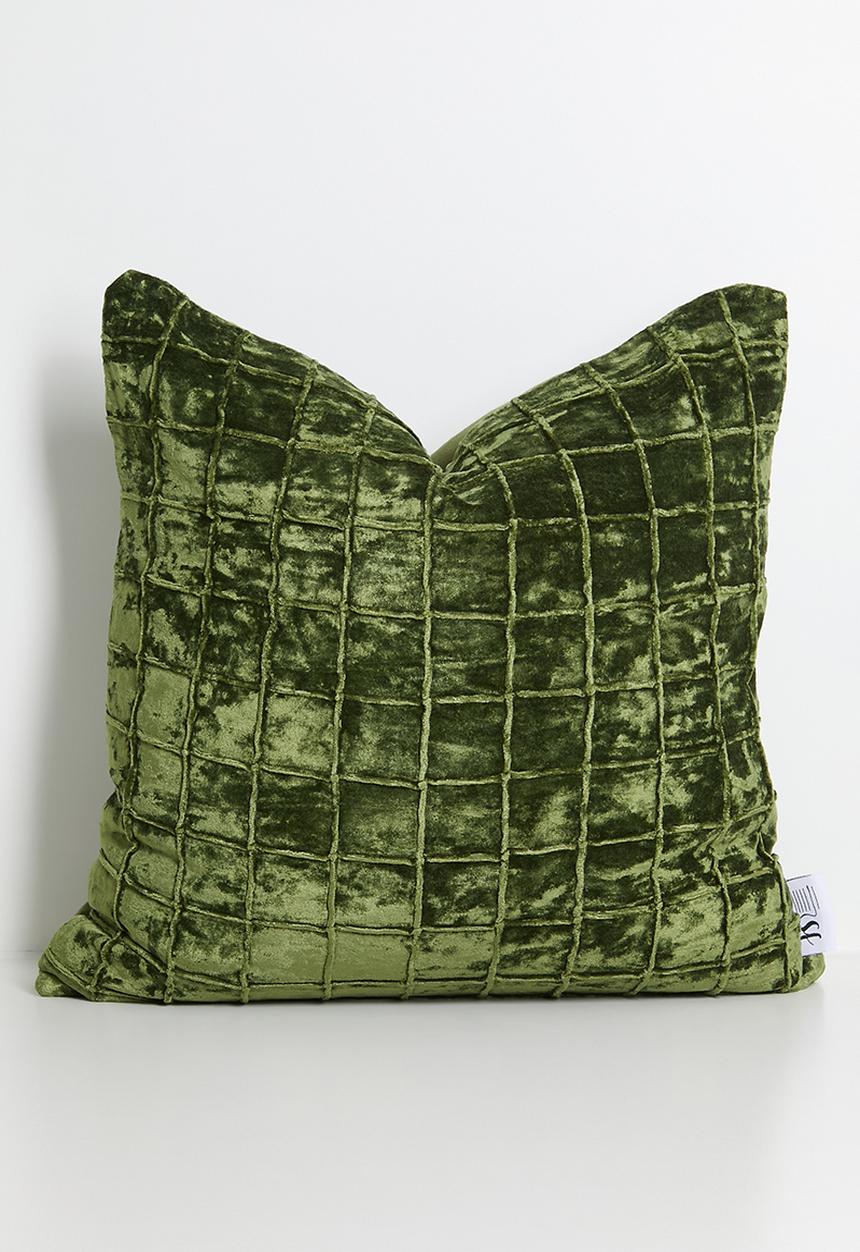 Sixth Floor - Block Stitch Velvet Cushion Cover - Olive