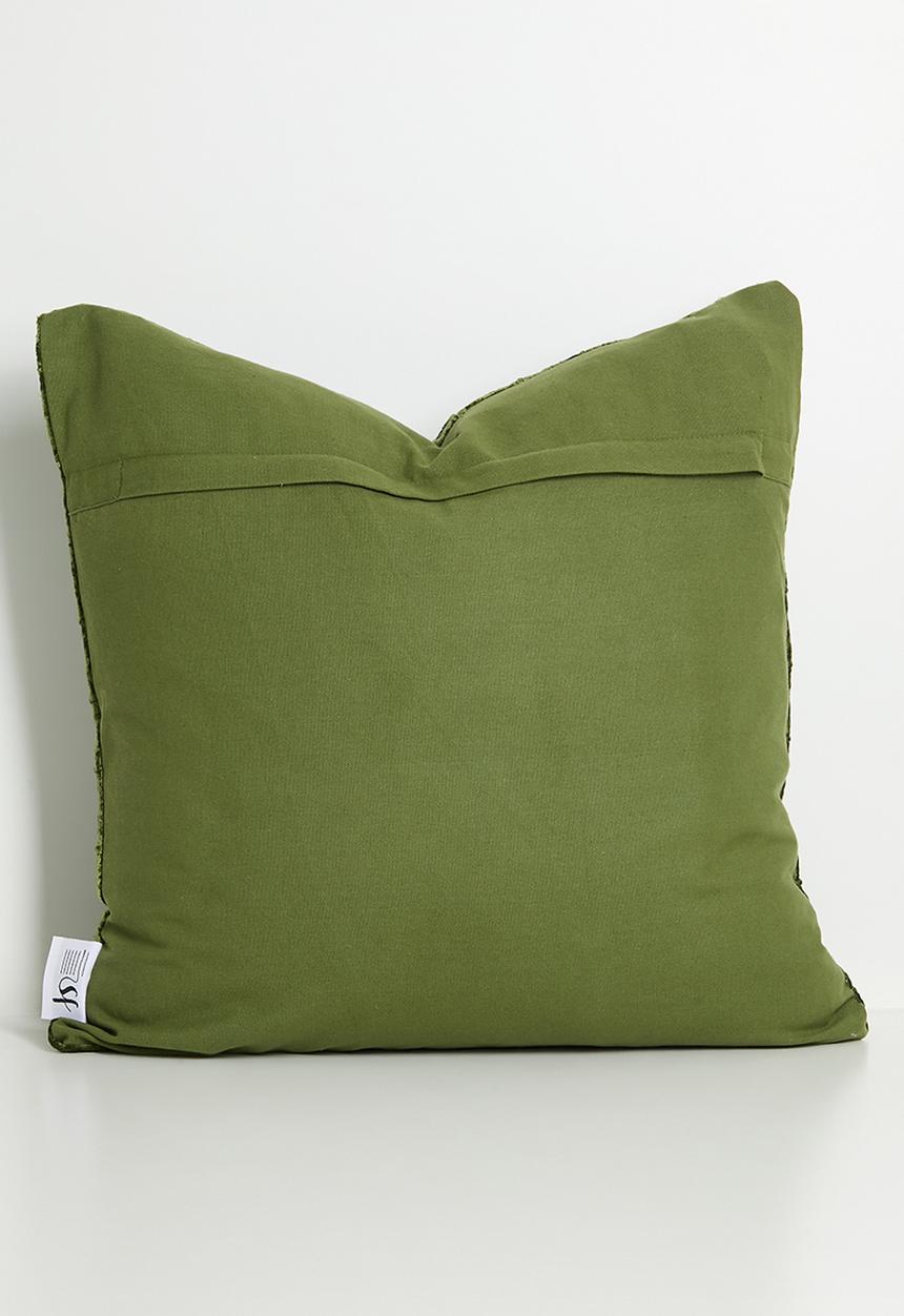 Sixth Floor - Block Stitch Velvet Cushion Cover - Olive